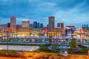 Baltimore Inner Harbor at night