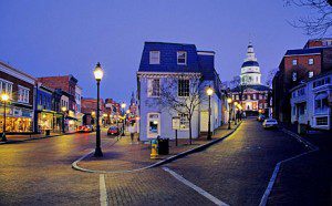 Evening view of downtown Annapolis, MD